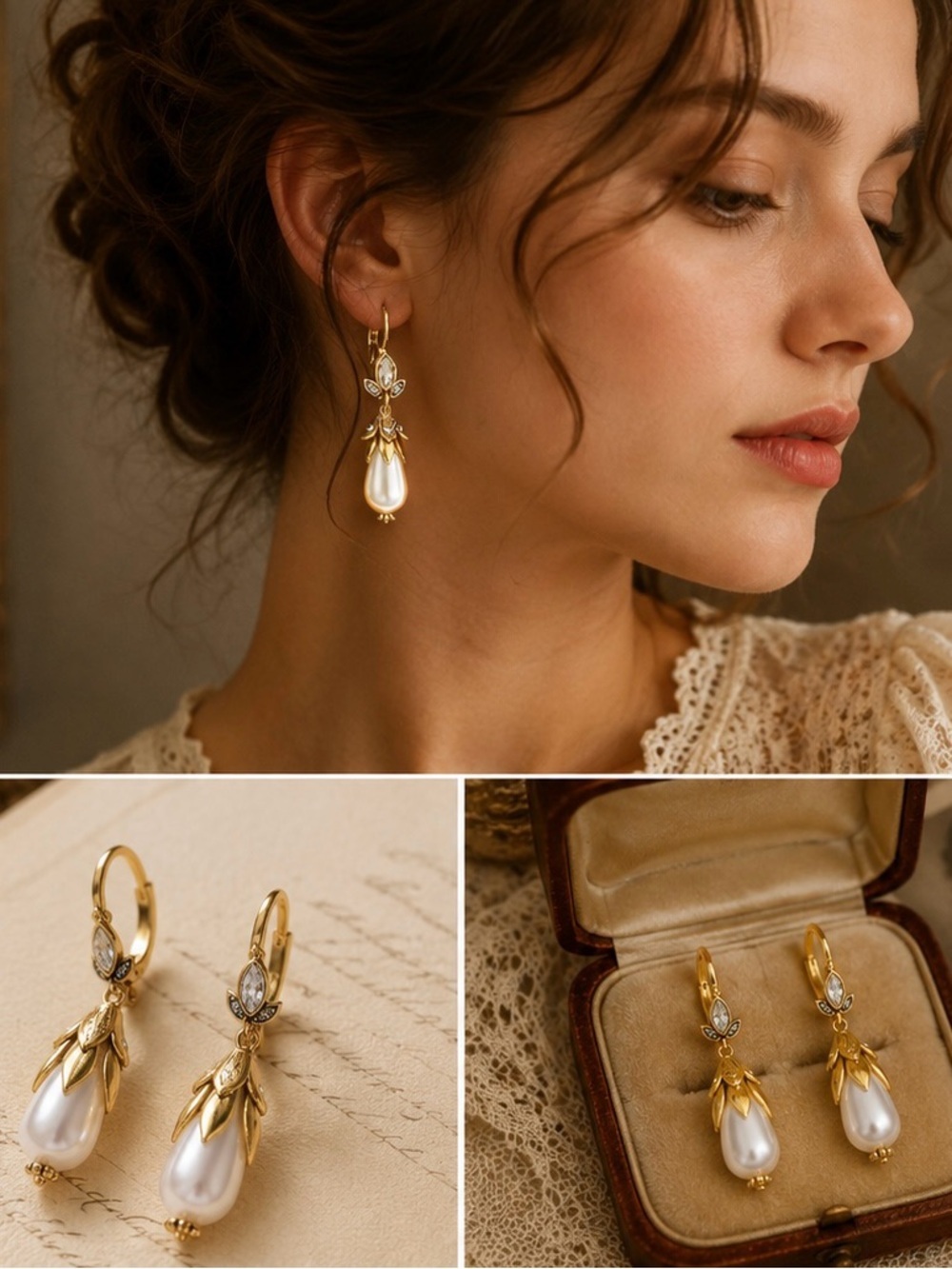 Vintage Golden Orchid Pearl Earrings